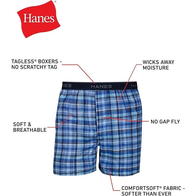 Hanes New 6-Pack Hanes Men Medium Waistband Boxer Underwear Size ONE SIZE - 2 Thumbnail