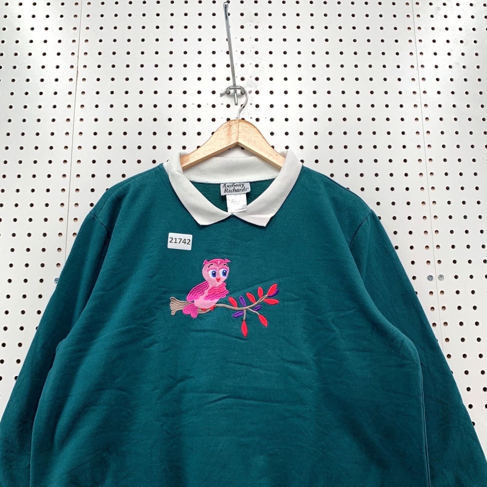 Vintage Anthony Richards Collared Grandma Sweater Green Embroidered Birds Women XL 23x26 Size XL / US 12-14 / IT 48-50 - 5 Thumbnail
