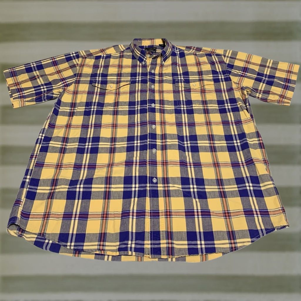Roper ROPER Shirt Button Front Short Sleeve Plaid XL Men Blue Yellow Multicolor Regular Fit Casual Western CowboyMens Size US XL / EU 56 / 4 - 1 Thumbnail