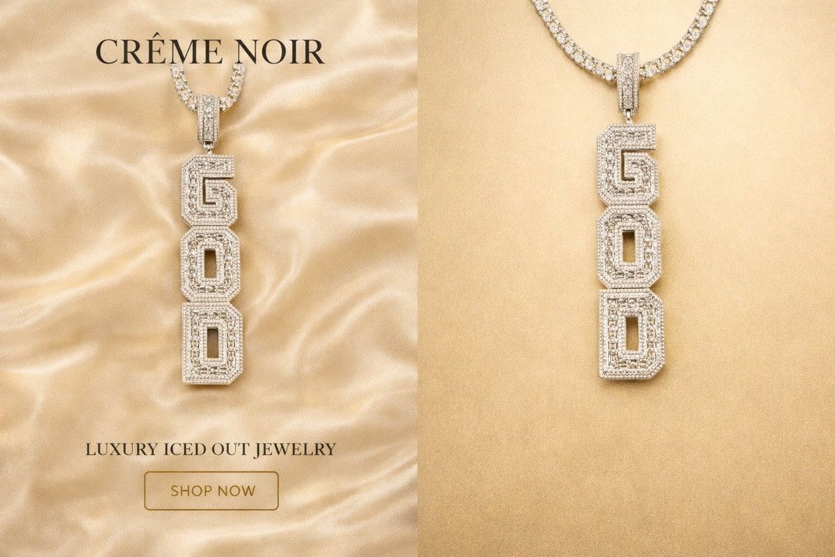 Other Crème Noir Diamond Simulate God Pendant + chain Size ONE SIZE - 4 Thumbnail