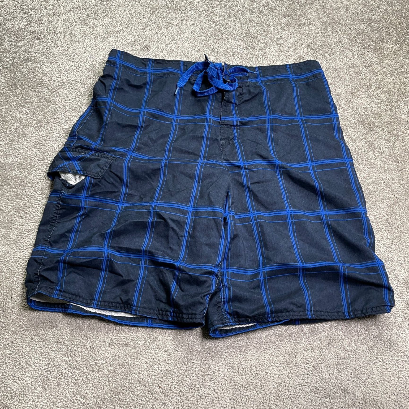 Ocean Pacific Ocean Pacific Water Shorts Mens Large Blue Black Check Drawstring Swim Trunks Size US 33 - 2 Thumbnail