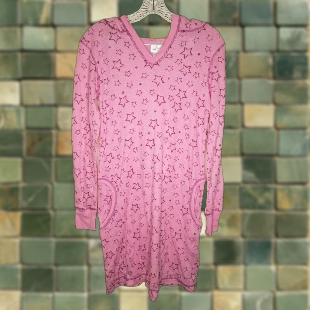 Pinko SOFT SENSATIONS NIGHTGOWN Hooded Pink Stars Womens Medium NWT Pockets Nightgown, Nightwear, Sleepwear, Womens Size M Size ONE SIZE - 1 Thumbnail