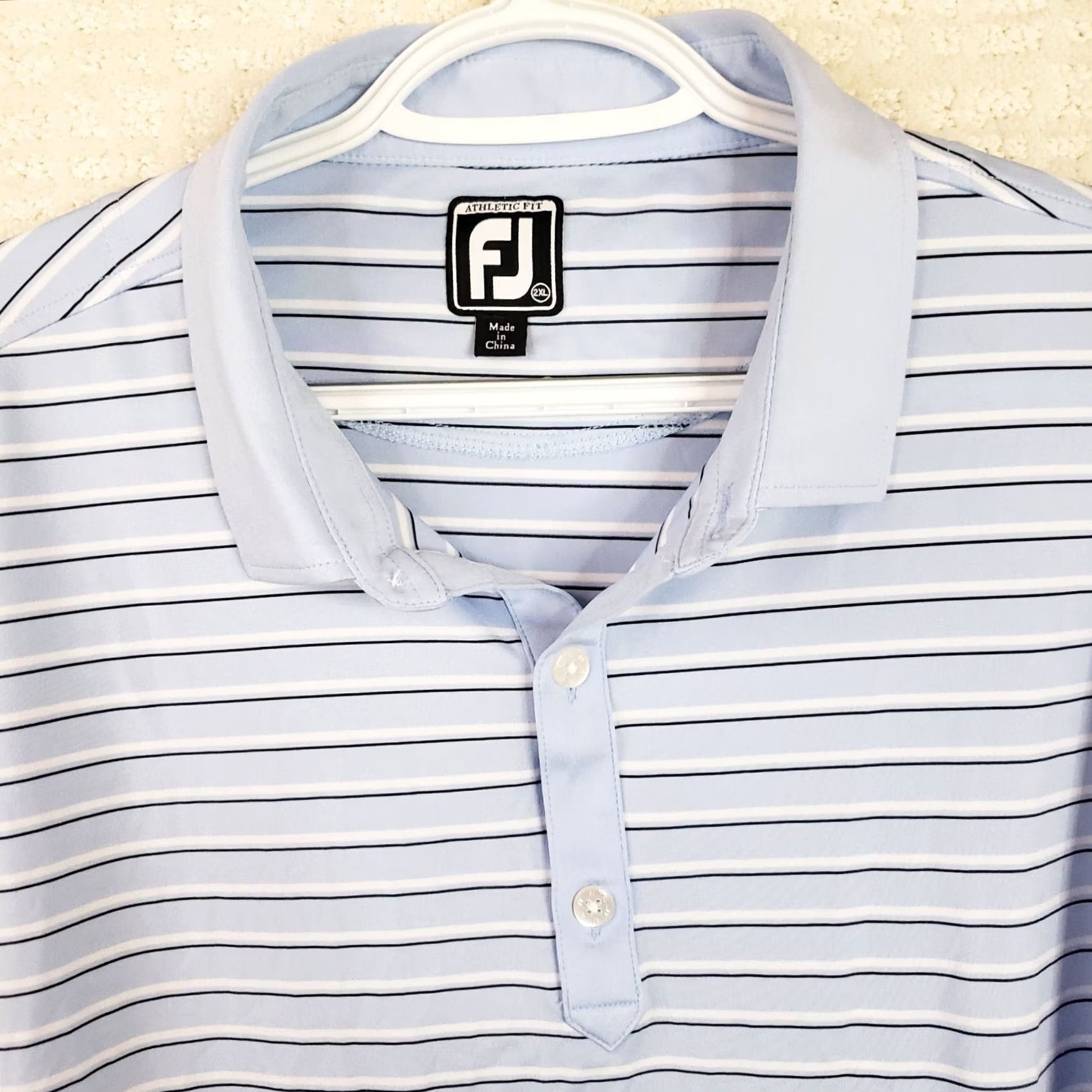 Footjoy FootJoy Athletic Fit Polo Shirt Striped Blue White 2XL Men’s Golf Polo Casual Performance Preppy Logo Clothing Size US XXL / EU 58 / 5 - 3 Thumbnail