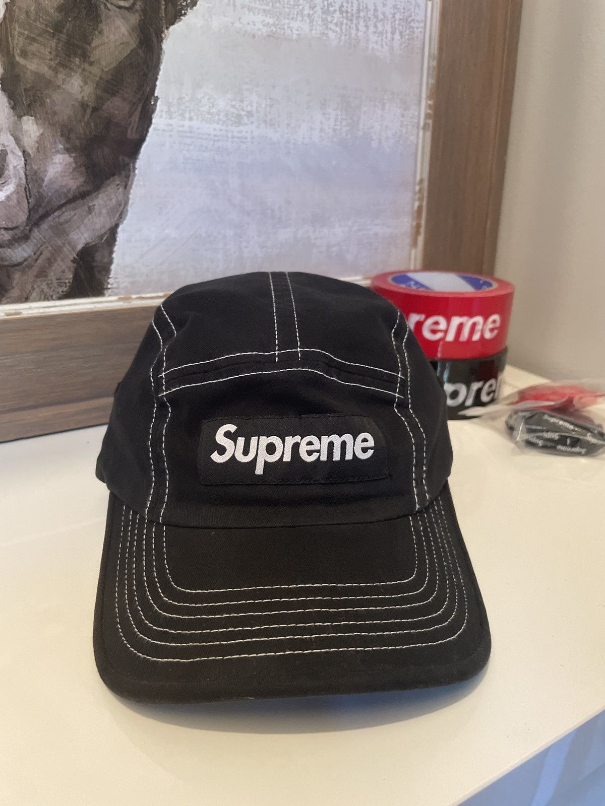 image of Supreme Two Tone Twill Camp Cap in Black, Men's