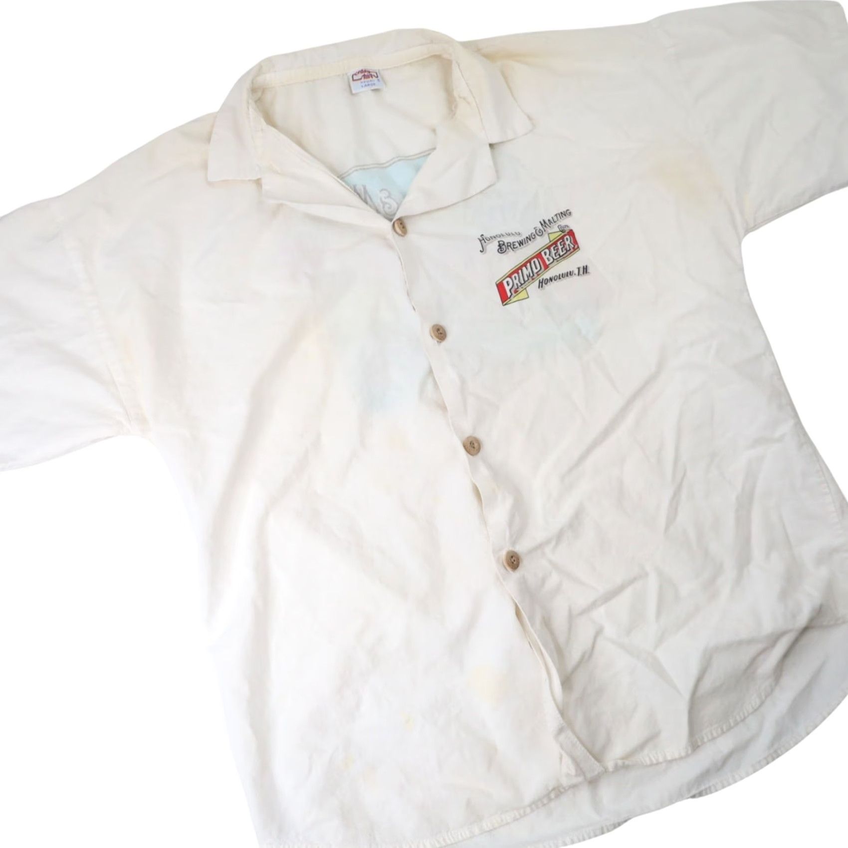 Vintage VINTAGE Crazy Shirts Primo Beer Hawaiian Shirt White Large Mens Button Up Short Sleeve Size US L / EU 52-54 / 3 - 4 Thumbnail