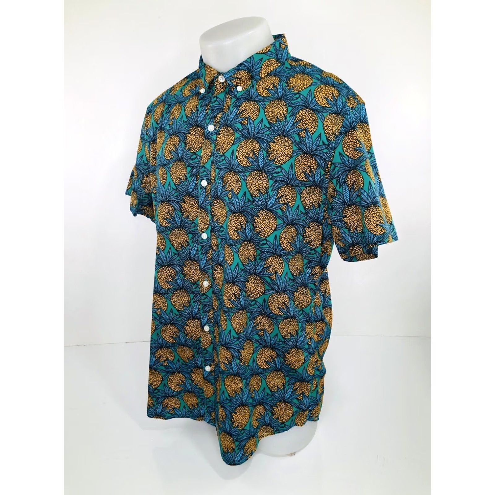 Bonobos BONOBOS PINEAPPLES ALL OVER Hawaiian Aloha Shirt Mens XL Slim Fit Button-Up Short Sleeve Green Blue Orange Size US XL / EU 56 / 4 - 2 Thumbnail