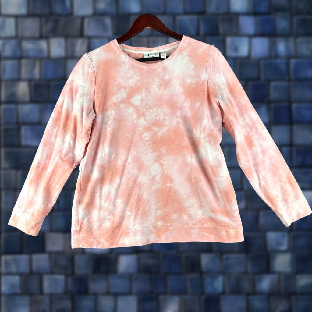 Denim & Co. Denim & Co. Sweatshirt Womens Small Pink Tie Dye Pullover Rib Cuffs Ribbed Hem Size S / US 4 / IT 40 - 1 Thumbnail