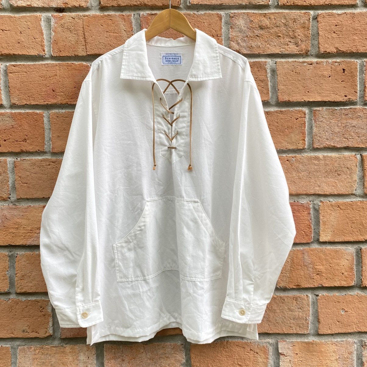 Vintage Vintage White Lace-Up Collar Long Sleeve Shirt Size US L / EU 52-54 / 3 - 1 Thumbnail