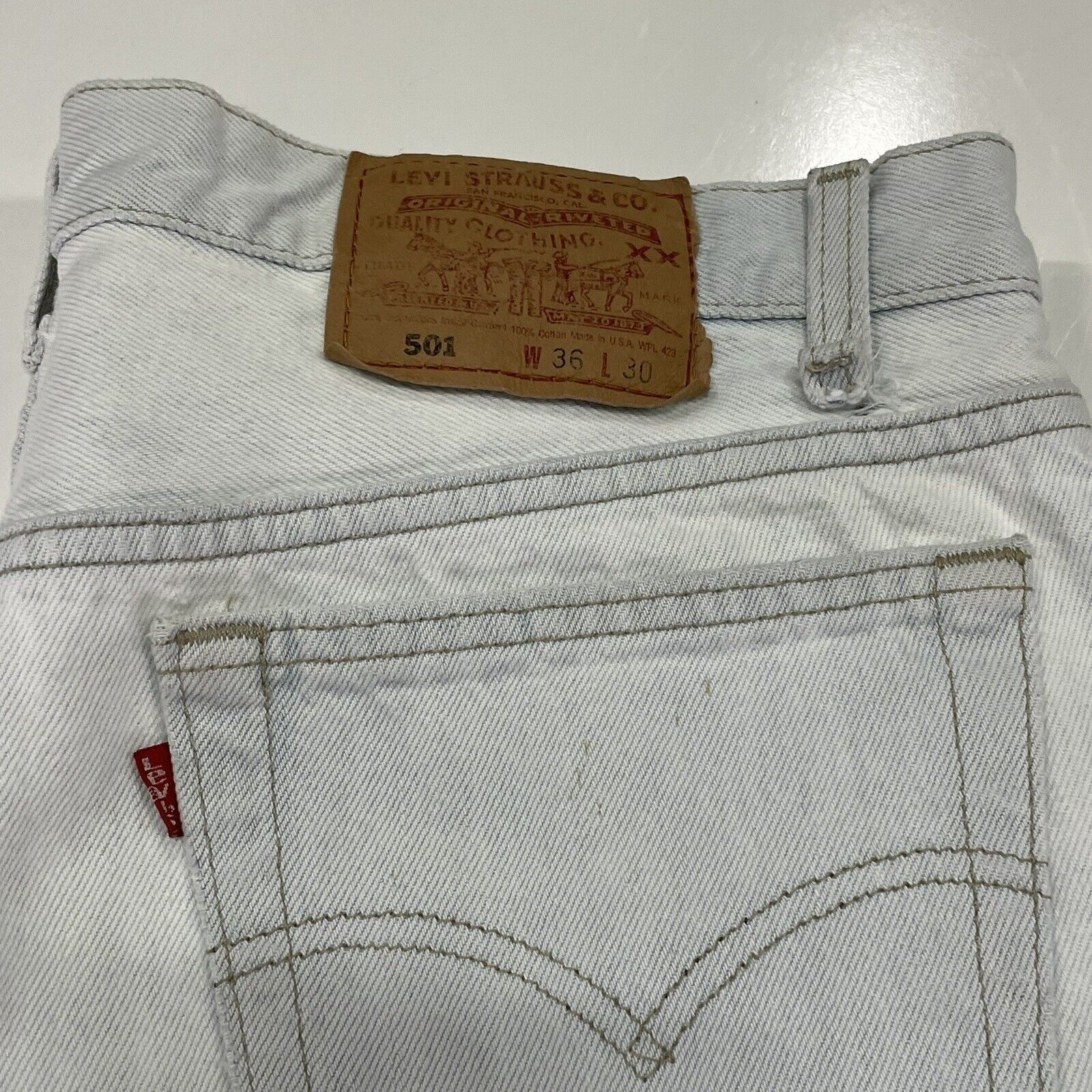Levi's VTG 90’s Levi’s 501 White Straight Denim Blue Jeans 34x28 Size US 34 / EU 50 - 3 Thumbnail