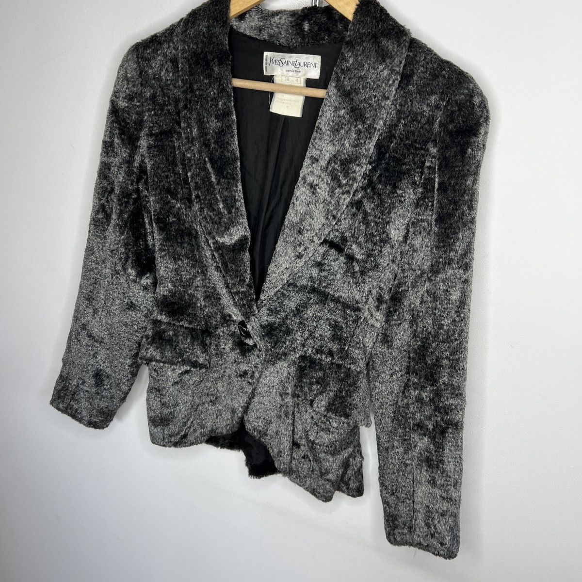 Yves Saint Laurent 🔥VINTAGE YVES SAINT LAURENT PARIS FAUX FUR BLAZER JACKET Size S / US 4 / IT 40 - 2 Thumbnail