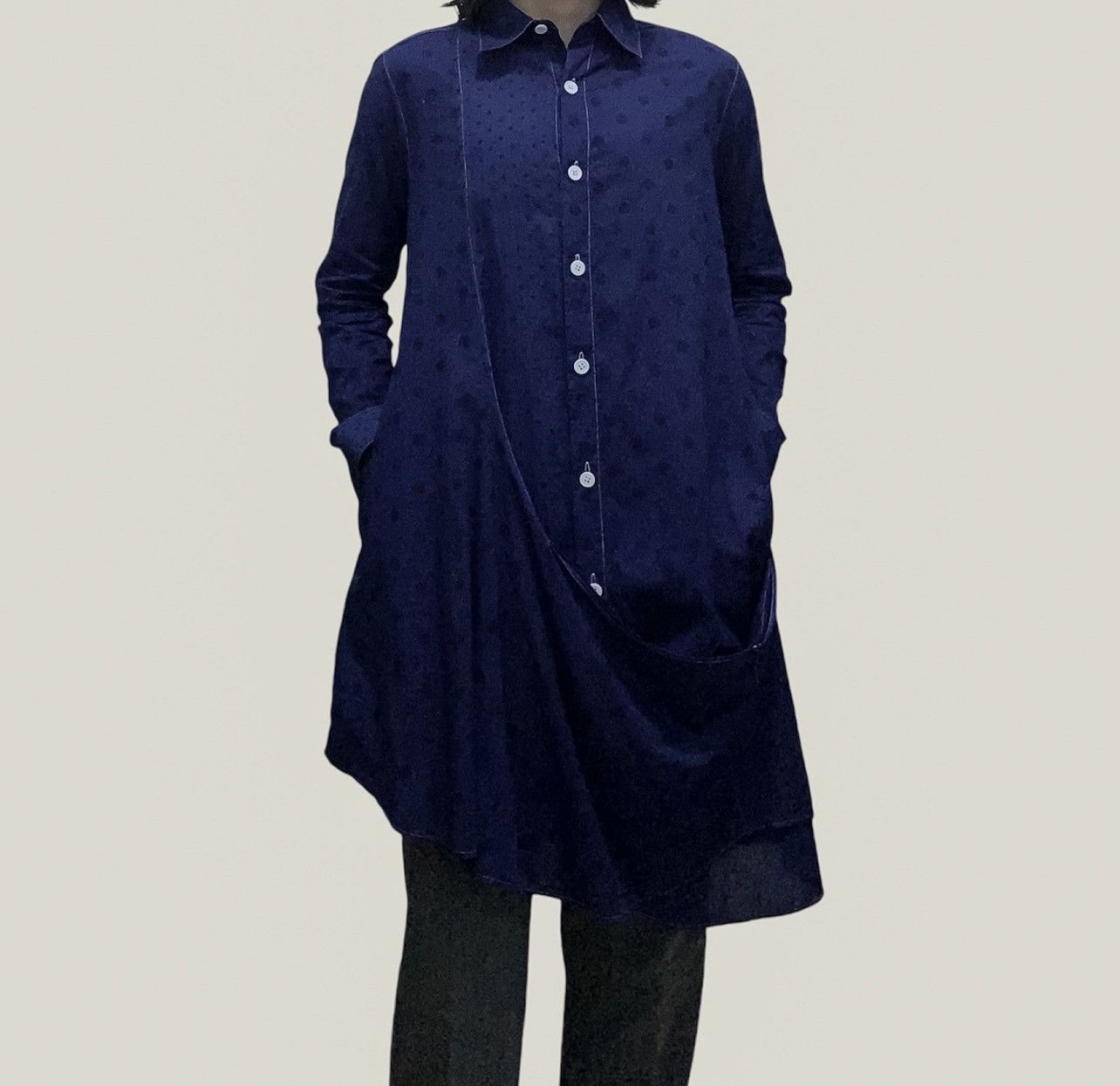 Yohji Yamamoto Y's Indigo (Yohji Yamamoto) Asymmetric Cut Drape Long Shirt Size M / US 6-8 / IT 42-44 - 3 Thumbnail