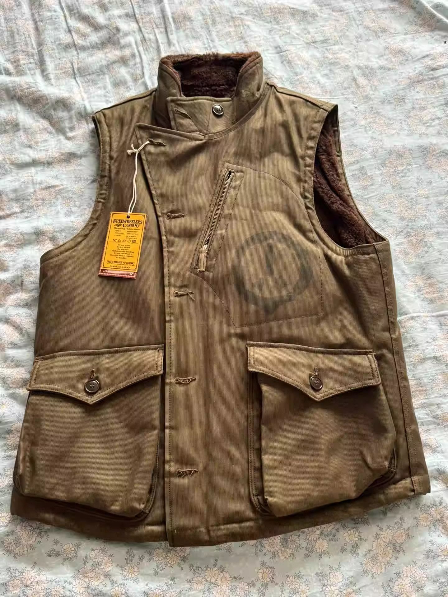 image of Freewheelers With Back Painting Winter Aviators Vests in Brown, Men's (Size XL)