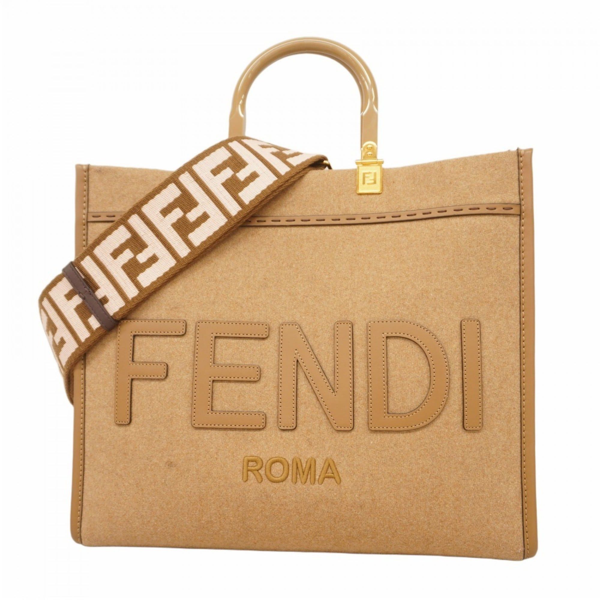 Fendi Sunshine Medium Felt Handbag Beige Women's