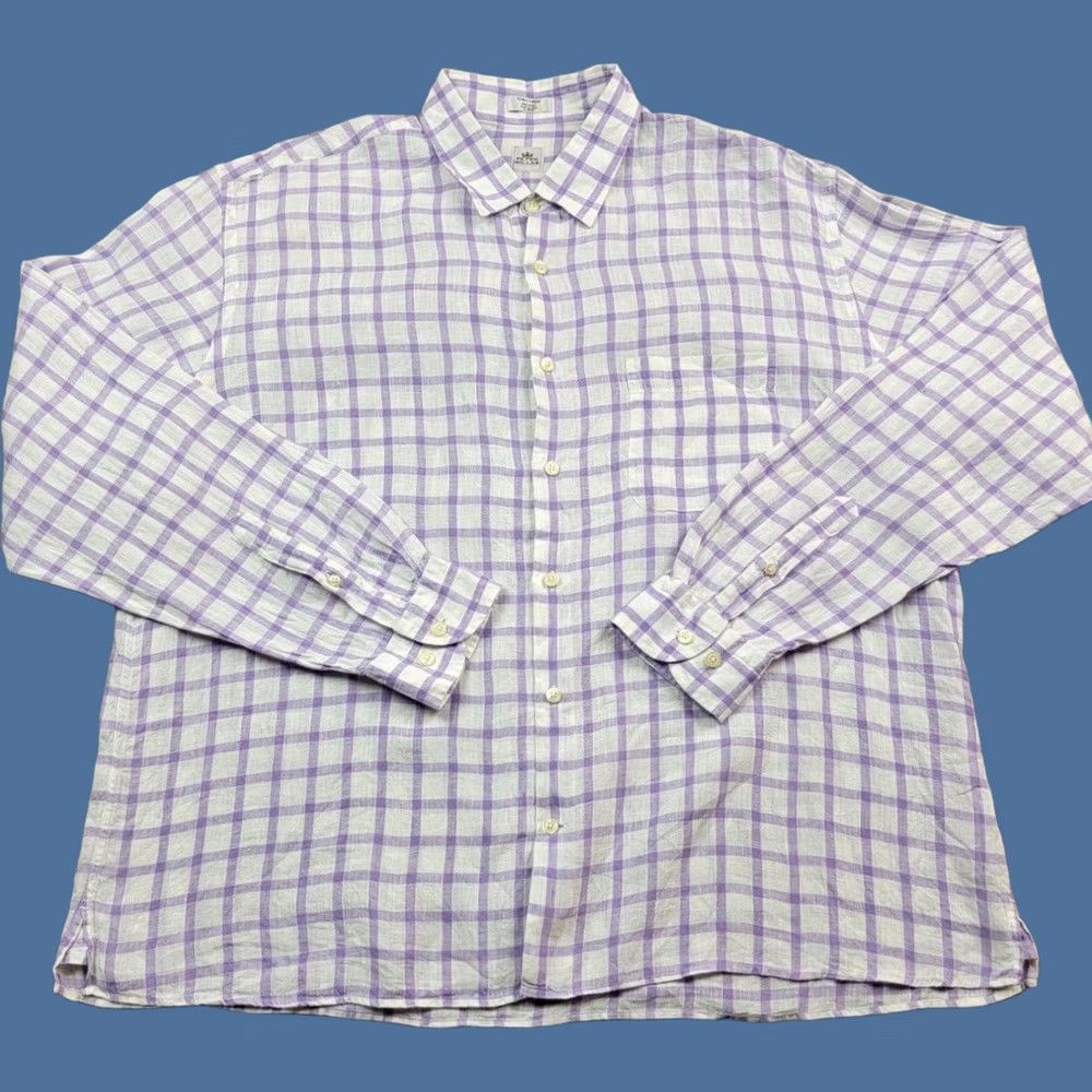 Peter Millar Peter Millar Shirt Mens XL White Purple Check Long Sleeve Button Up 100% Linen Size US XL / EU 56 / 4 - 1 Thumbnail