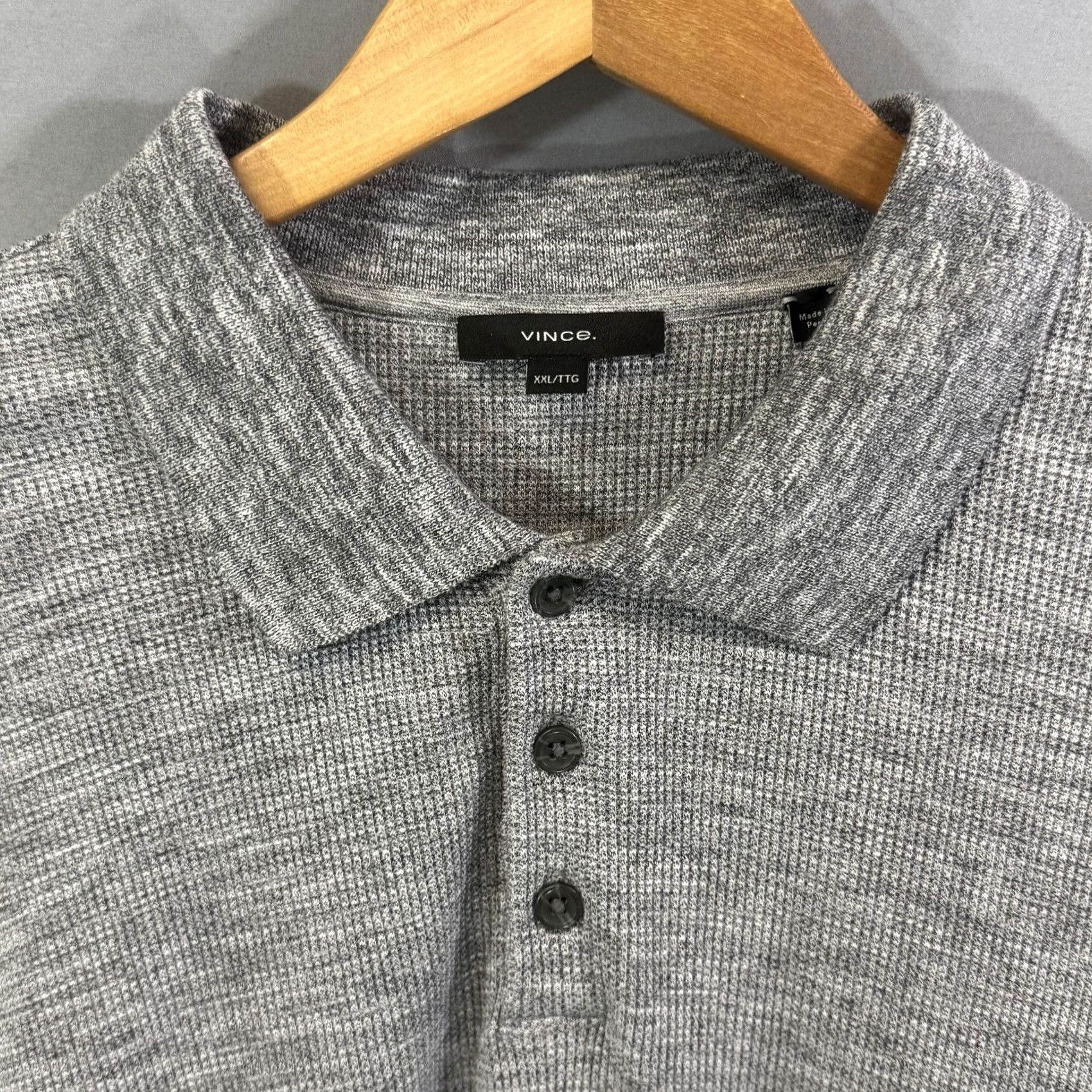Vince Vince Sweater Mens 2XL Gray Waffle Knit Long Sleeve Polo Pullover Peru Casual Size US XXL / EU 58 / 5 - 3 Thumbnail