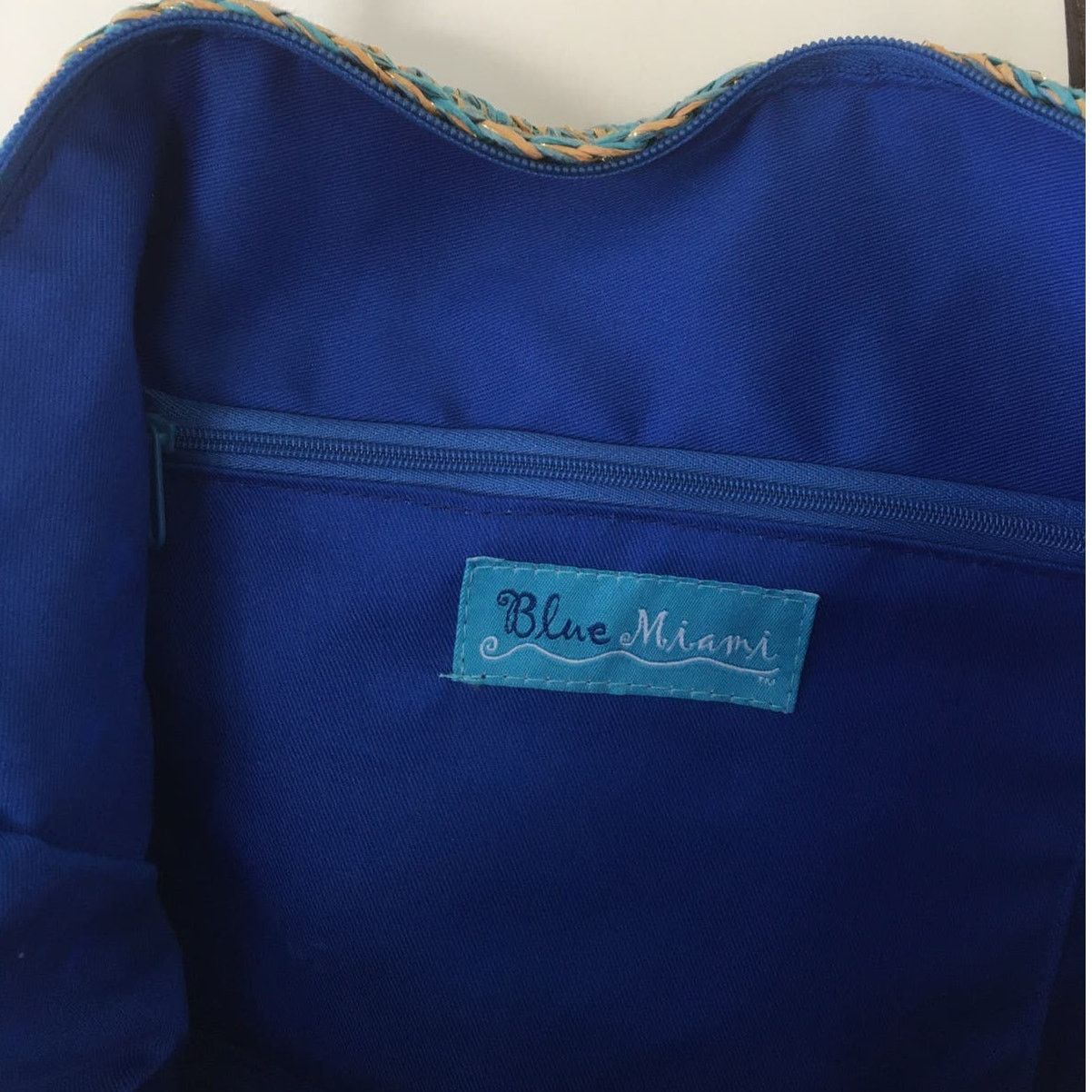 Other Blue Miami Woven Blue, Straw Gold Threads Shoulder Bag Purse Size ONE SIZE - 6 Thumbnail