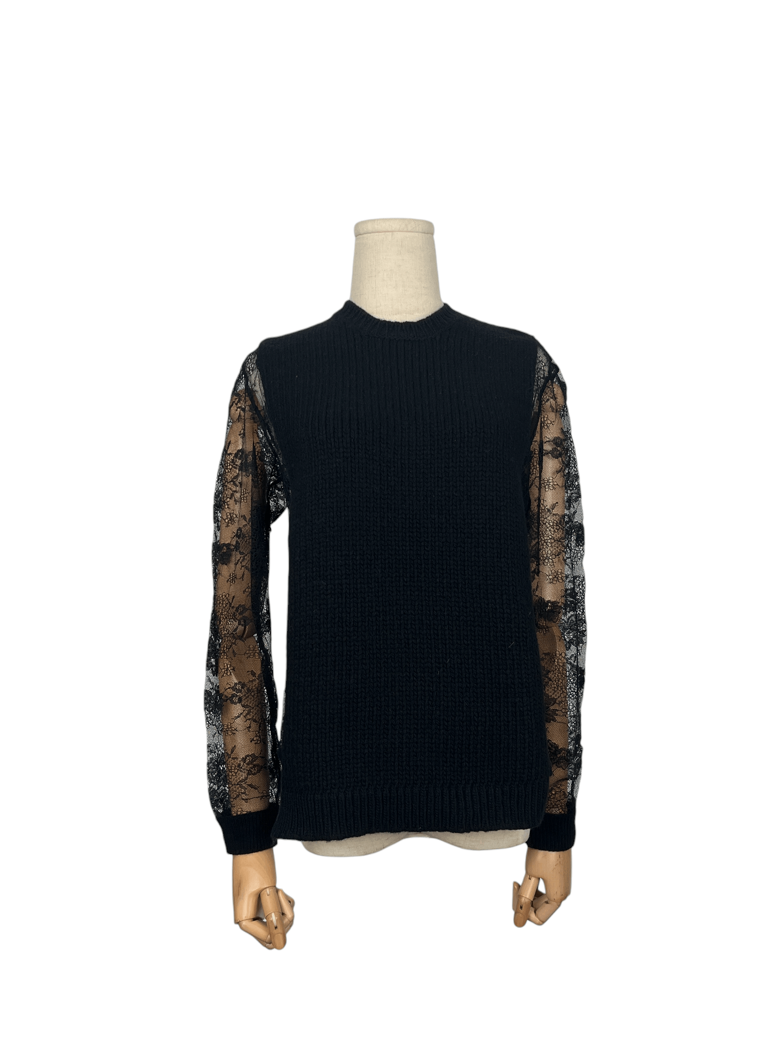 Valentino Black Wool Pullover With Lace Sleeves And Sides