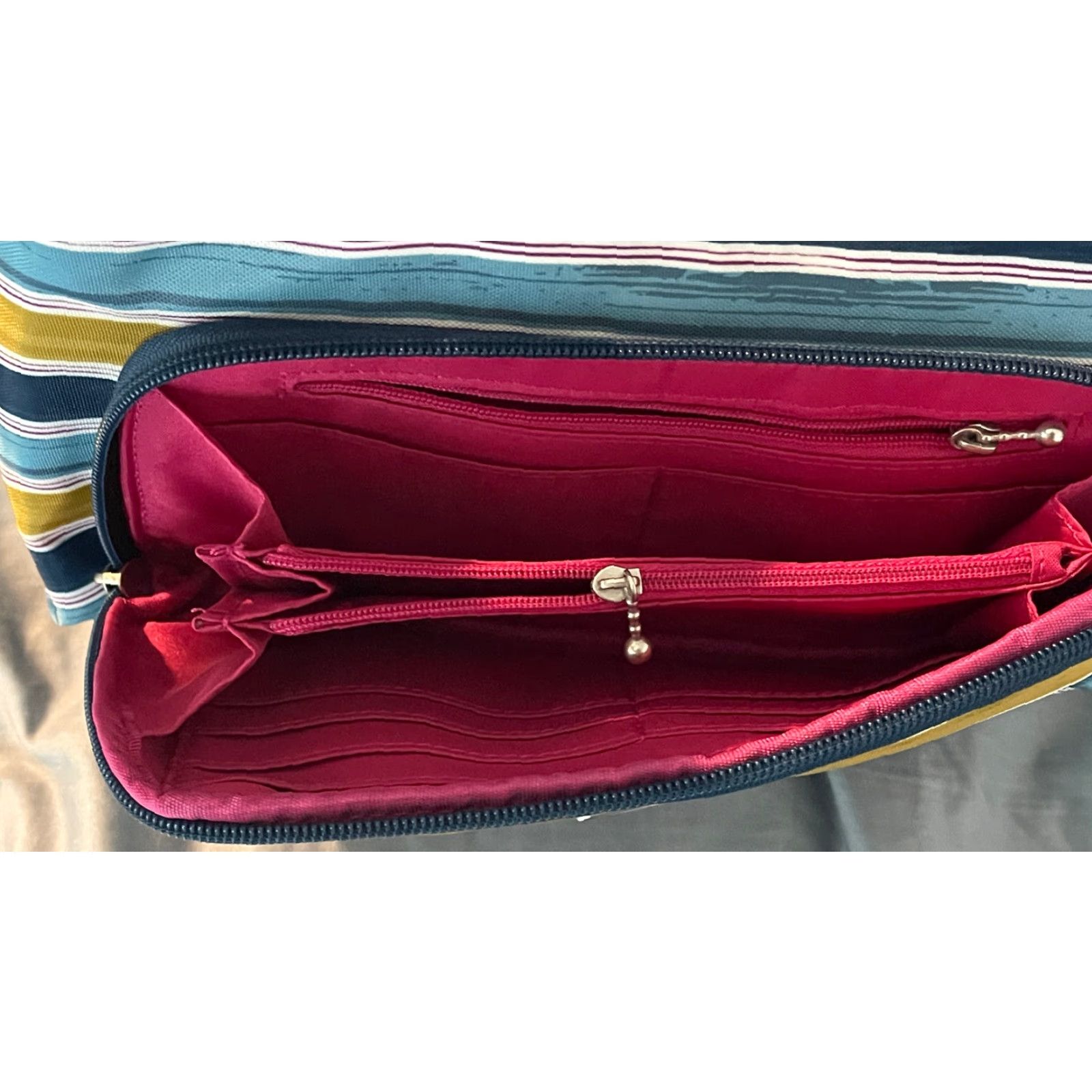 Vintage Baggallini Crossbody Purse Stripes-EUC Bag Blue Teal Yellow Size ONE SIZE - 6 Thumbnail