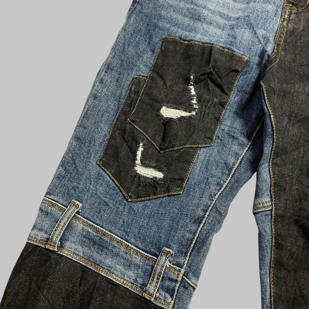 Japanese Brand × PPFM BT-PLAY Patchwork Ripped Two Tone Unique Slim Fit Jeans💥 Size US 31 - 6 Thumbnail