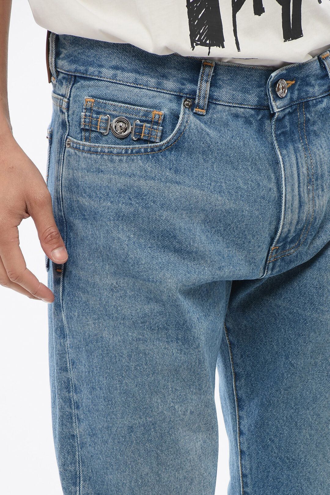 Versace og1mm0426 Slim-Fit Cotton Jeans in Light Blue Size US 31 - 3 Thumbnail