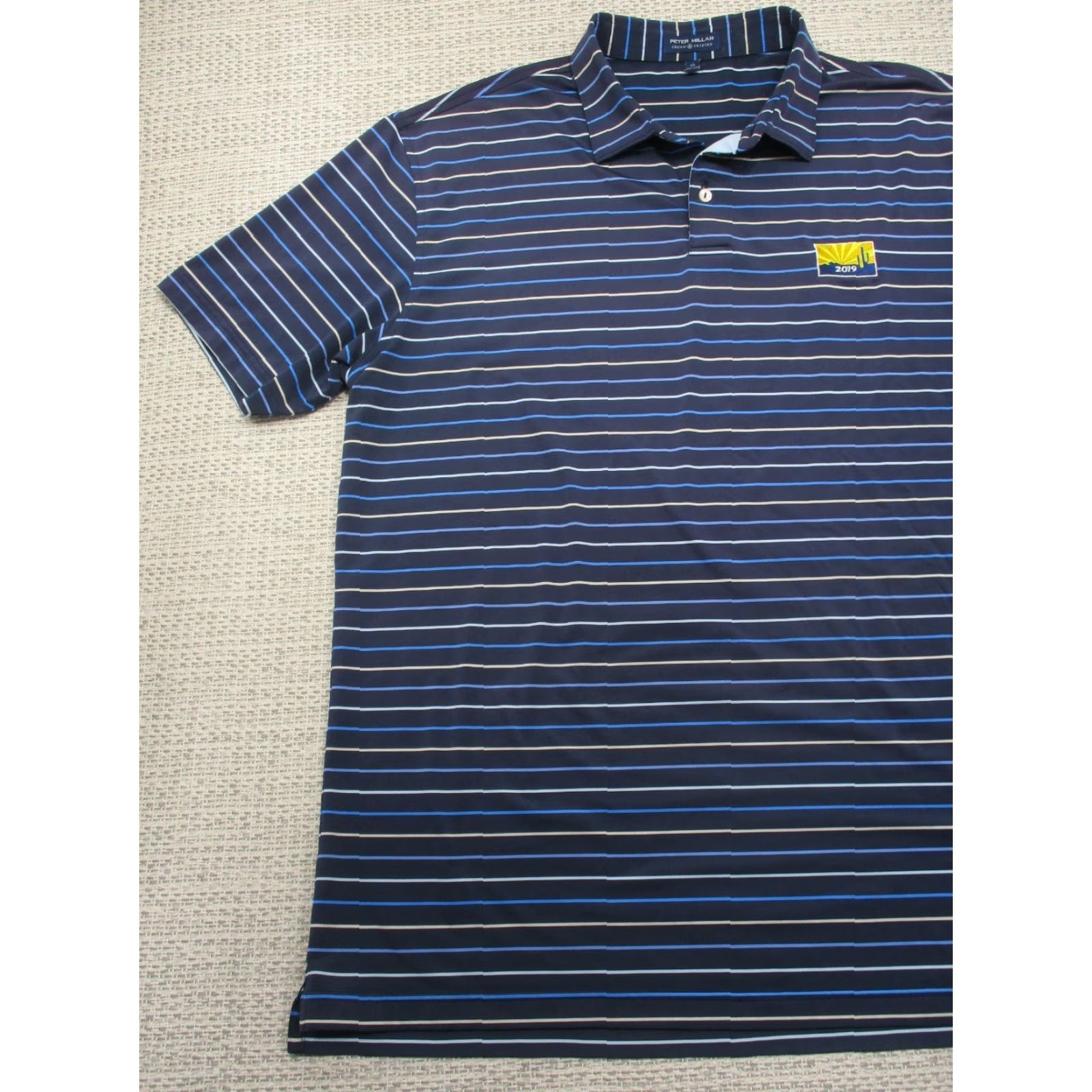 Peter Millar Peter Millar Crown Crafted Polo Golf Shirt XL 2019 Scottsdale Arizona Logo Blue Striped Short Sleeve Men's Regular Polo Golf Shirt Size US XL / EU 56 / 4 - 2 Thumbnail