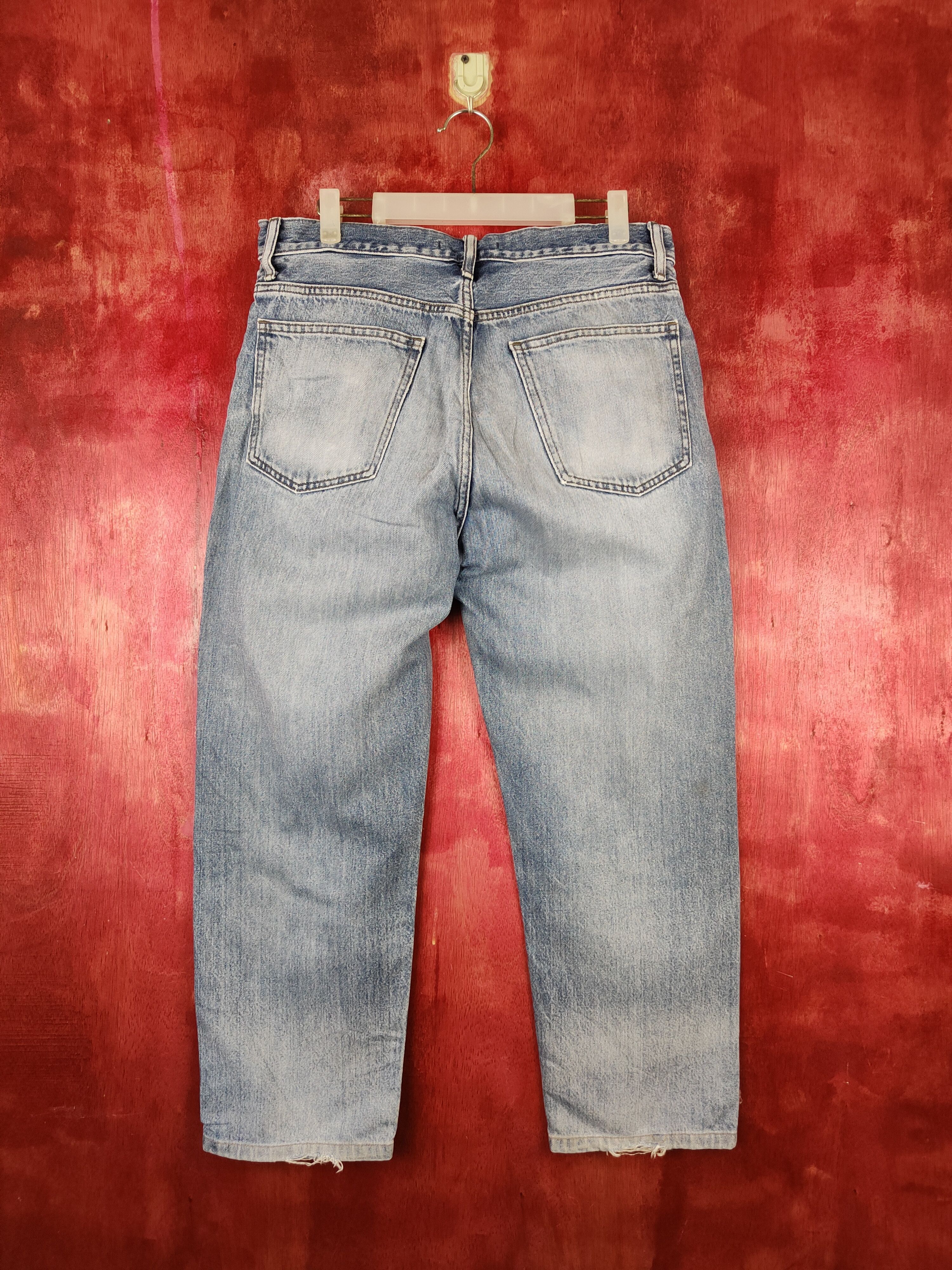 Japanese Brand Uniqlo Blue Faded Distressed Ripped denim Jeans #S679 Size US 32 / EU 48 - 7 Thumbnail