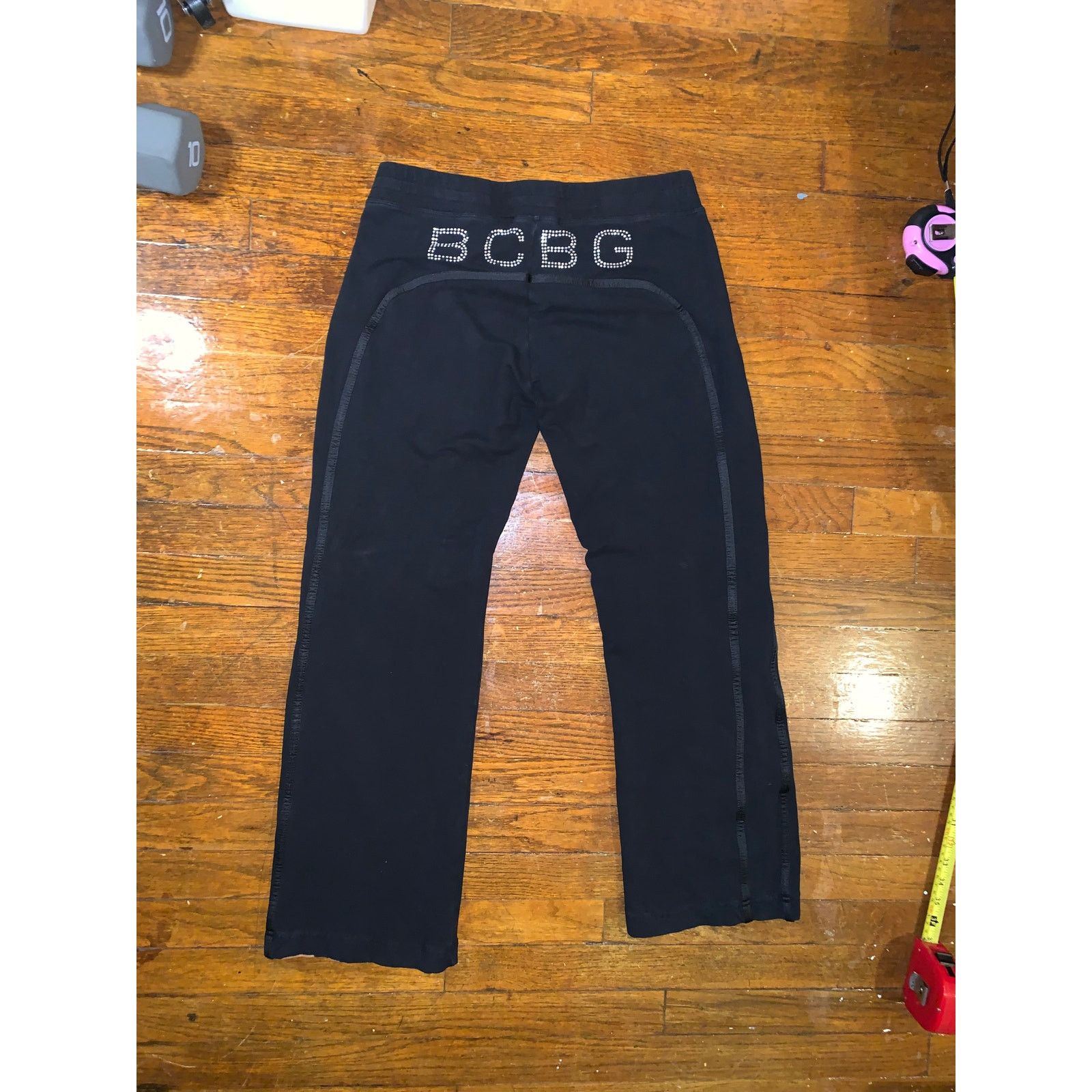Bcbgmaxazria BCBG Rhinestone Flare Sweatpants Womens Large Black Low Rise Size 28" / US 6 / IT 42 - 3 Thumbnail