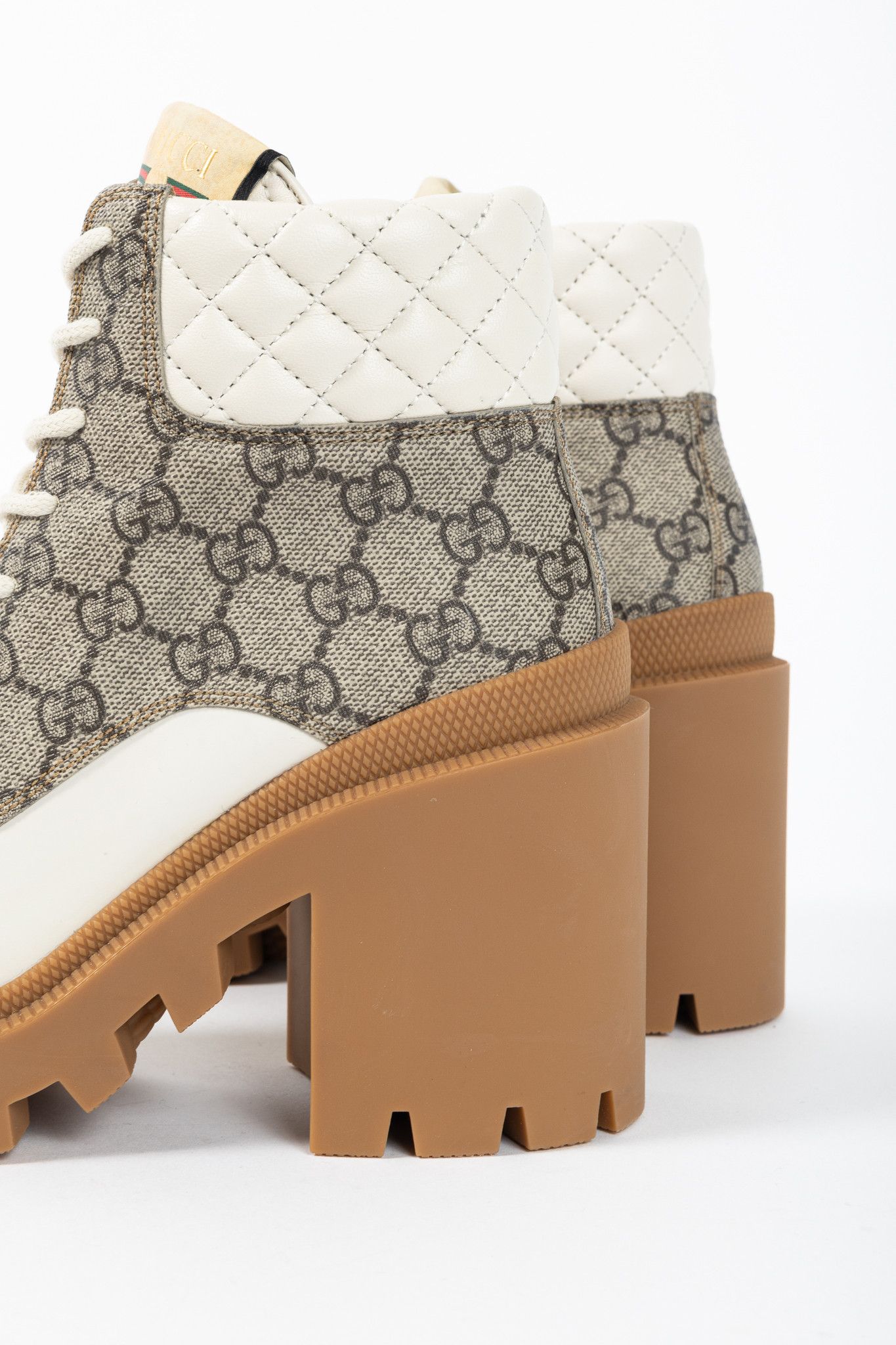 Gucci Gucci Beige & Ebony Canvas & Leather Lace-Up GG Ankle Boots Size US 6.5 / IT 36.5 - 9 Thumbnail