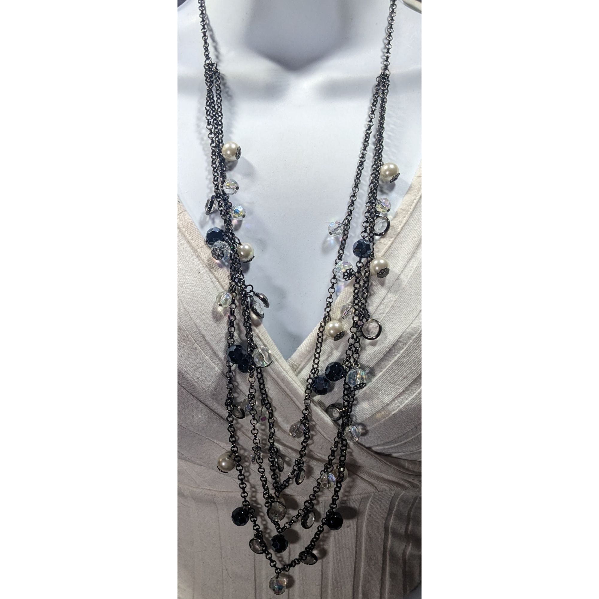Other Glam Goth Multilayer Glass And Faux Pearl Charm Studded Neck Size ONE SIZE - 6 Thumbnail