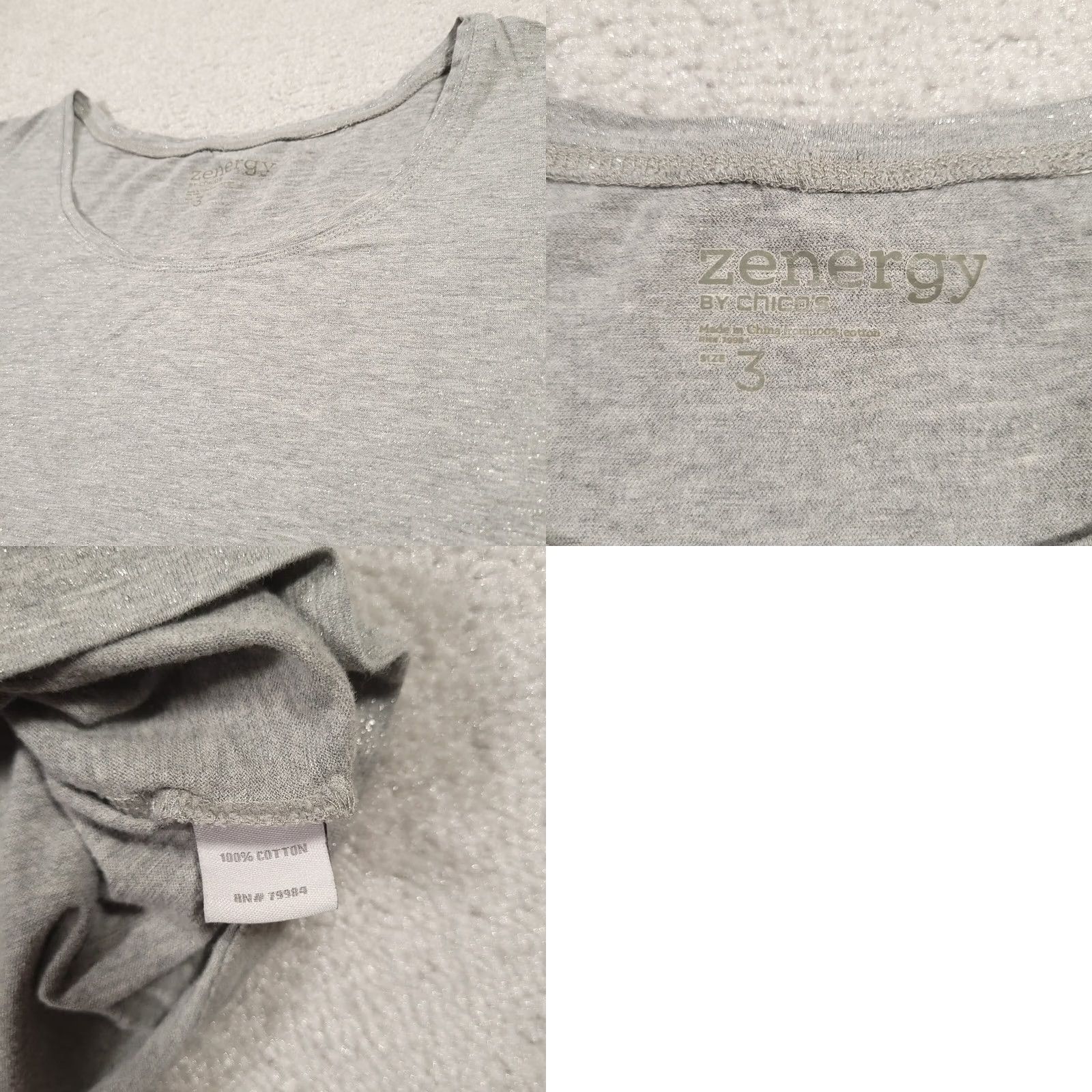 Vintage Chico's Zenergy Shirt Womens 3 XL Gray 3/4 Sleeve Shimmer Round Neck Size XL / US 12-14 / IT 48-50 - 8 Thumbnail