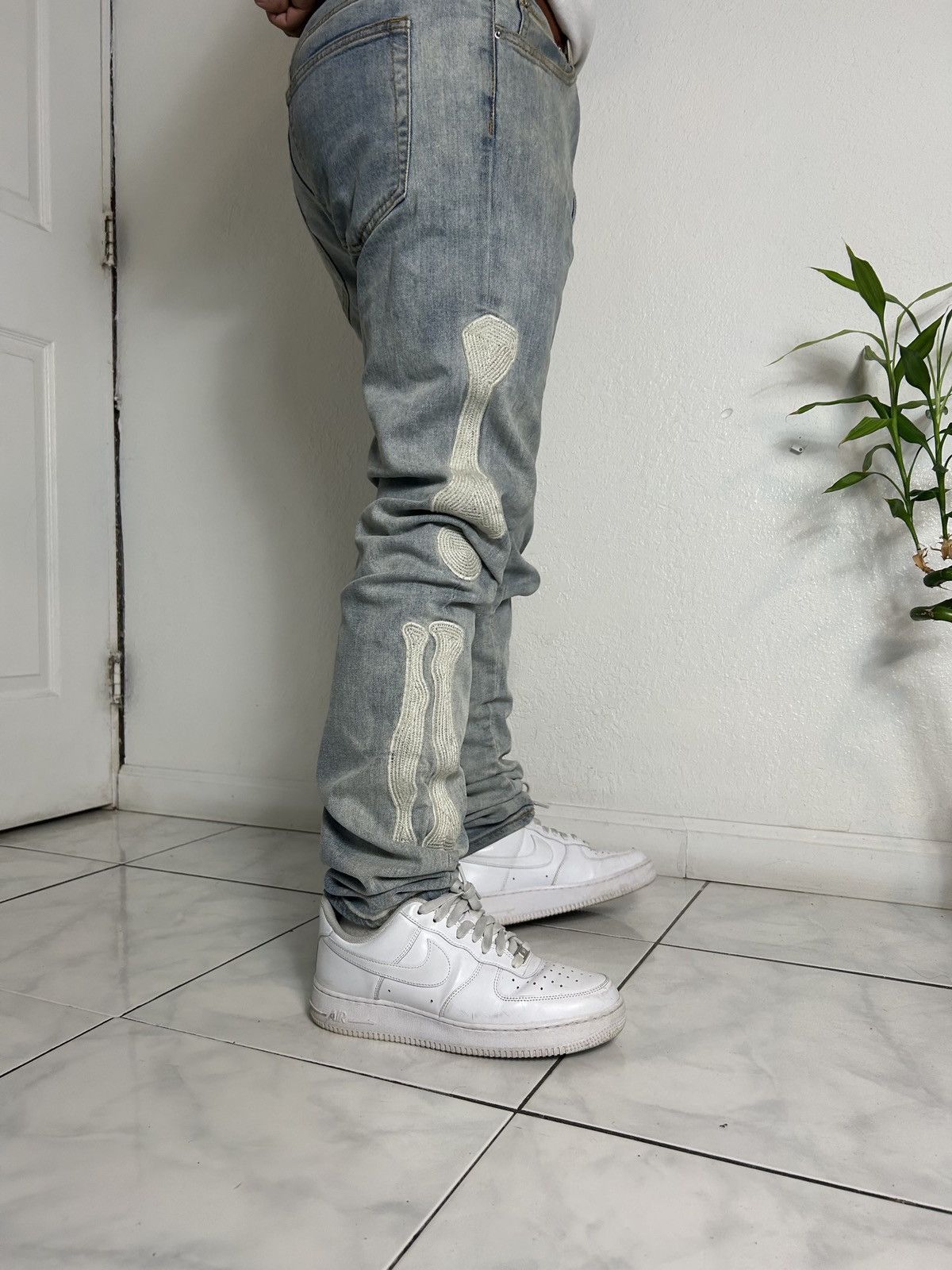 MNML Custom washed distressed denim jeans with skeleton bones Size US 36 / EU 52 - 2 Thumbnail