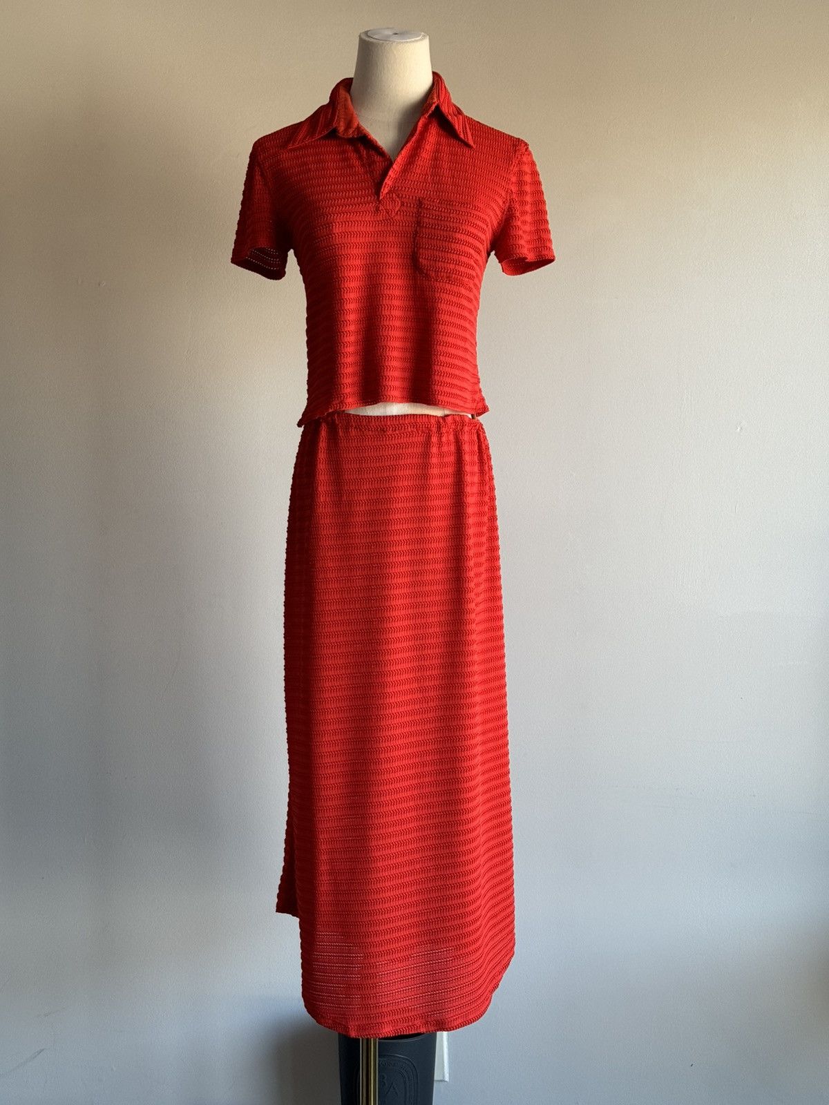 Vintage Jean Paul Gaultier red mesh shirt dress 2 piece set