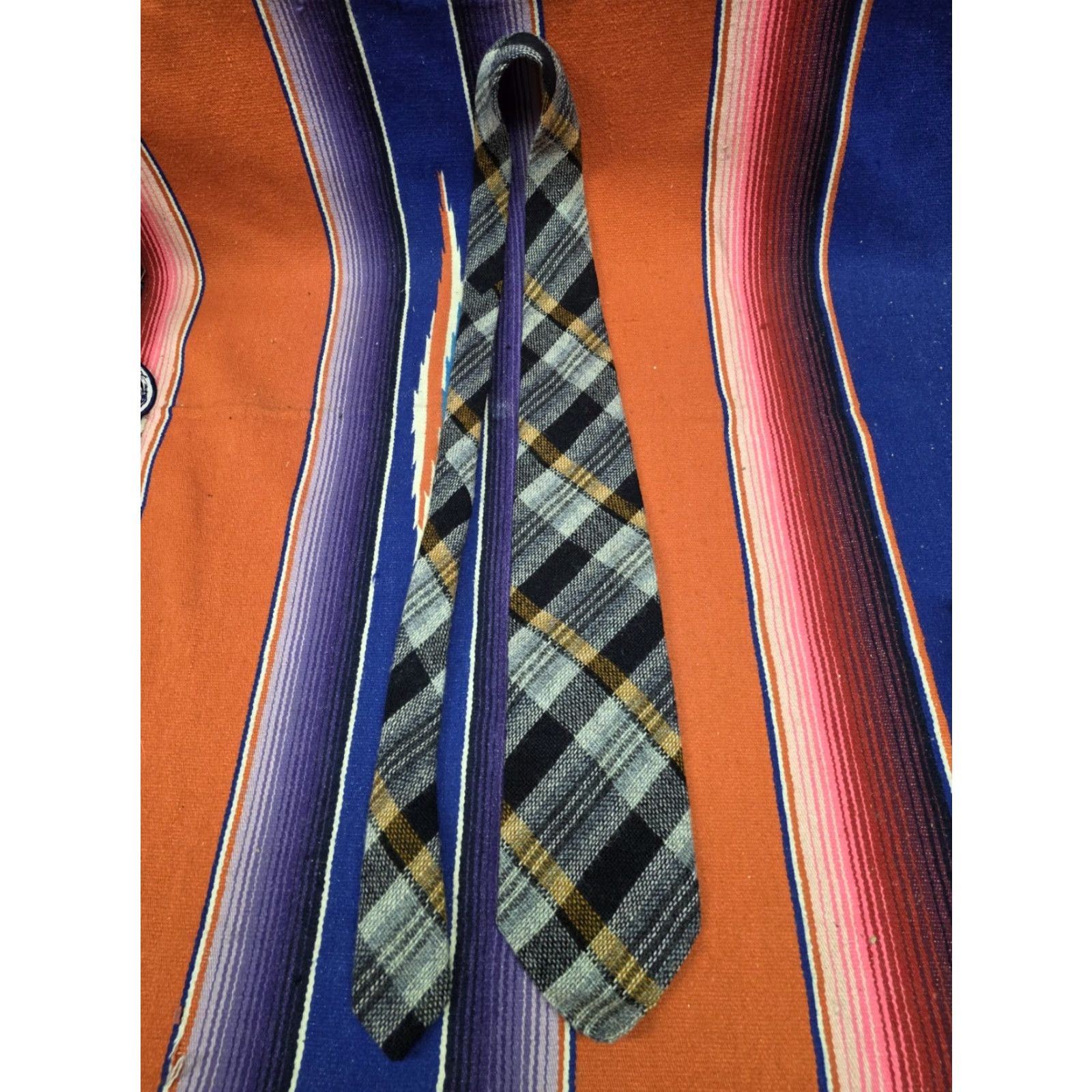 Greats VINTAGE Grenadier Tie Wool Knit Blue Plaid 100% Wool Made In Great Britain Men One Size Blue Plaid Pointed Retro 60s 70s? Size ONE SIZE - 5 Thumbnail