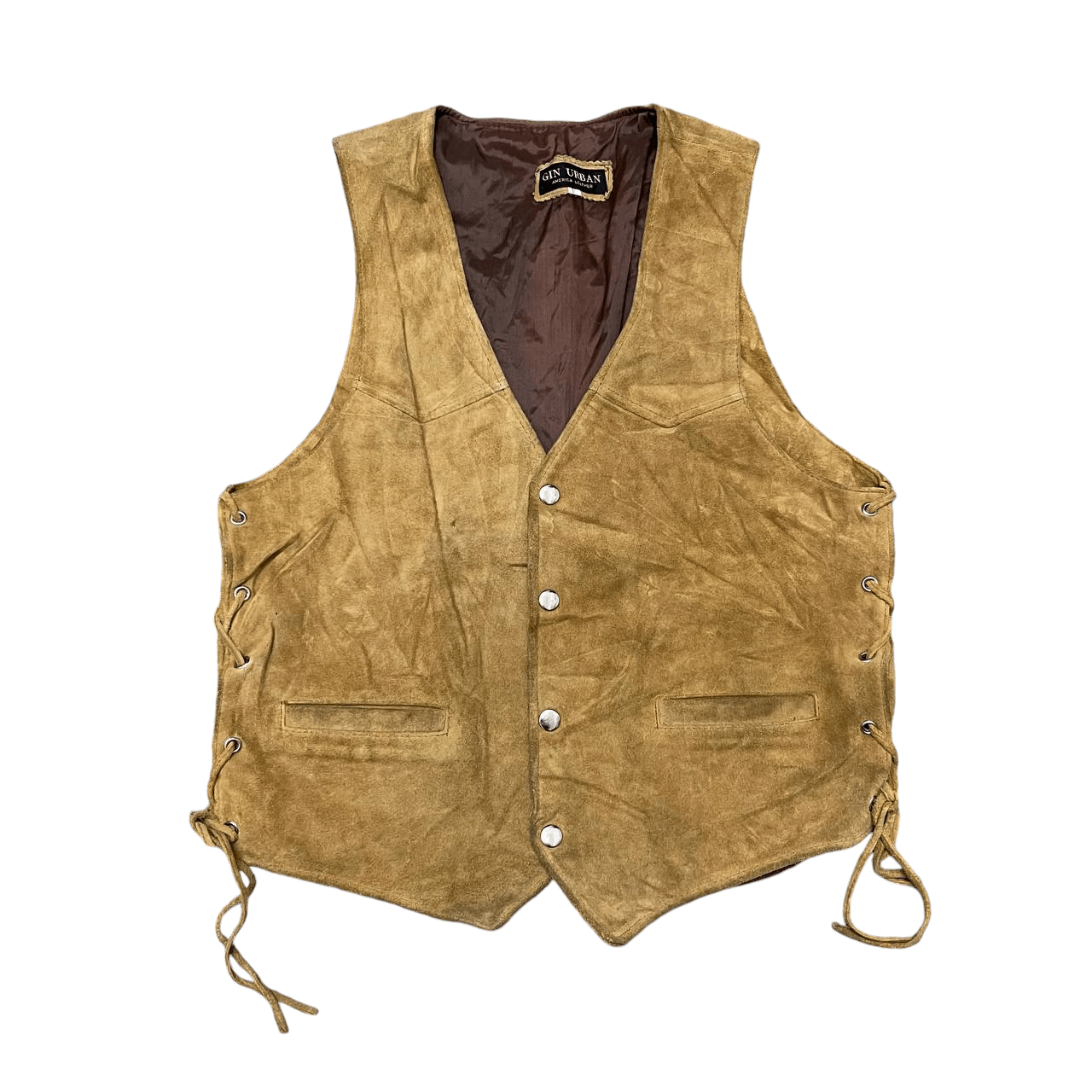 Japanese Brand Vintage Gin Urban American Leather Suede Vest Size US S / EU 44-46 / 1 - 1 Thumbnail