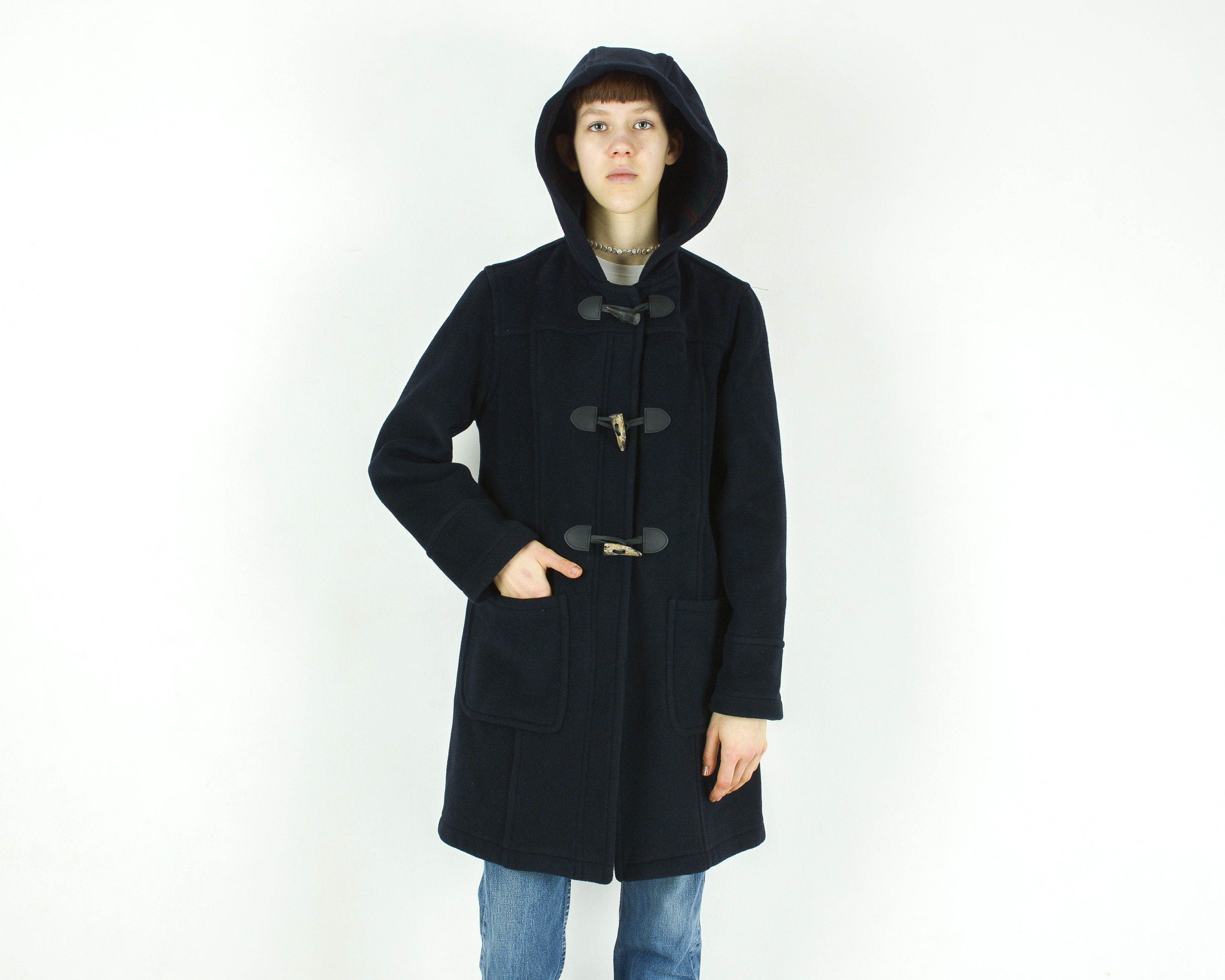 London Tradition Wool Duffle Coat Hooded Jacket Parka Zip Up