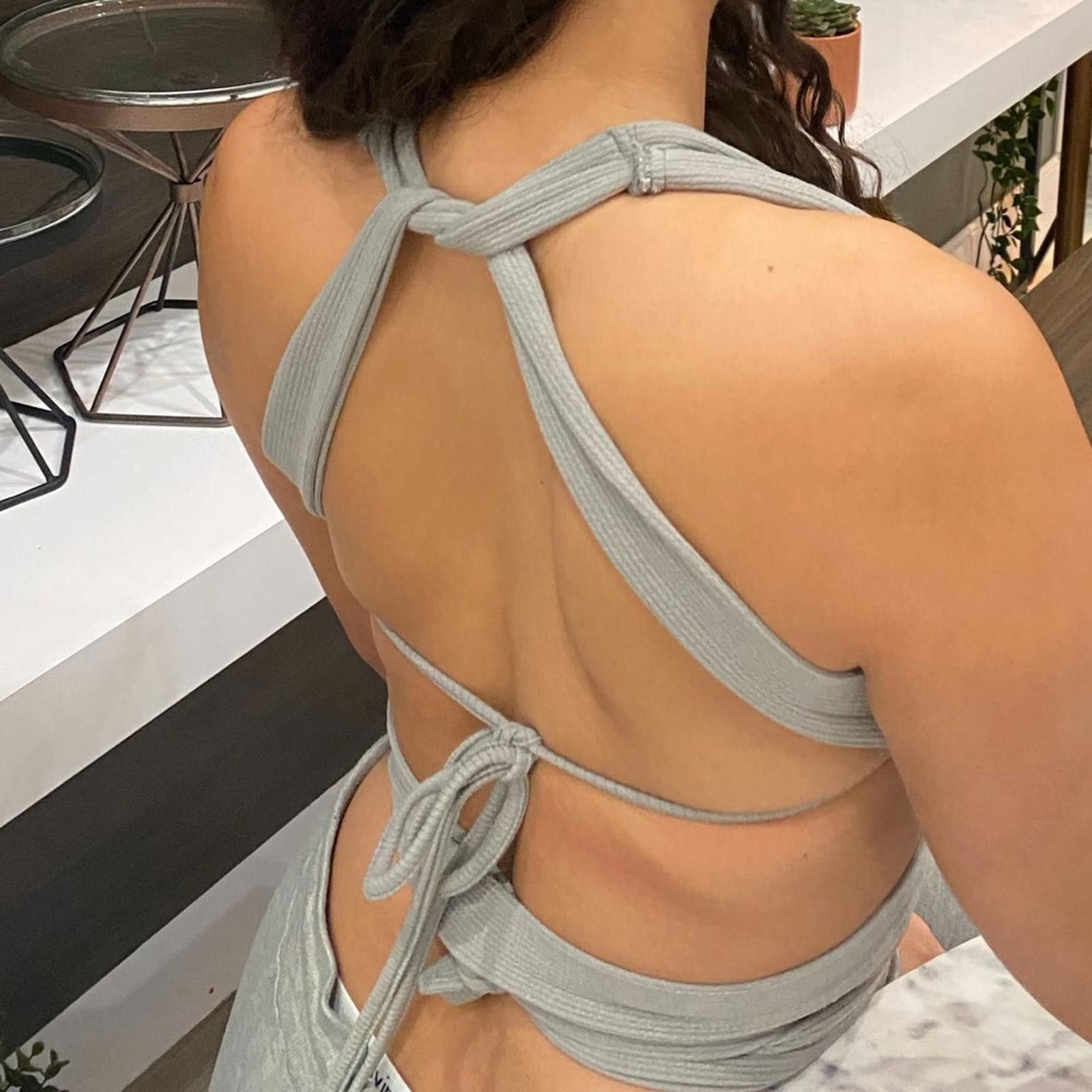Designer Gray Ribbed Crop Top Size S / US 4 / IT 40 - 2 Thumbnail