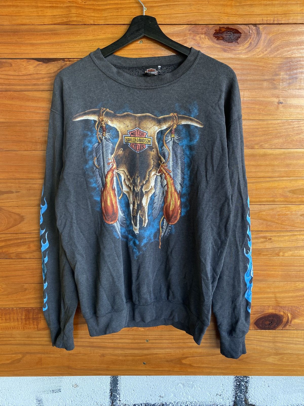 Harley Davidson Vintage 1985 Harley-Davidson Skull Bull Flames Sweatshirt Size US M / EU 48-50 / 2 - 3 Thumbnail