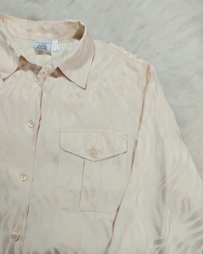 100% silk shirt ecru cream luxury soft 80s 90s vintage