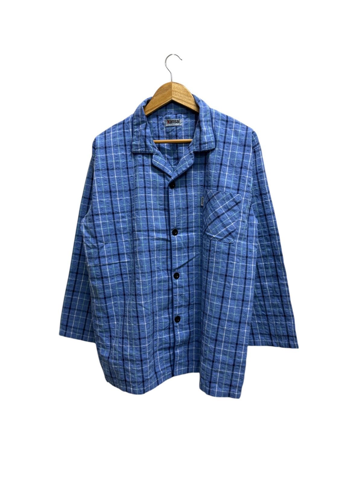 Kansai Bule Plaid Cotton Flannel pyjama Button Up