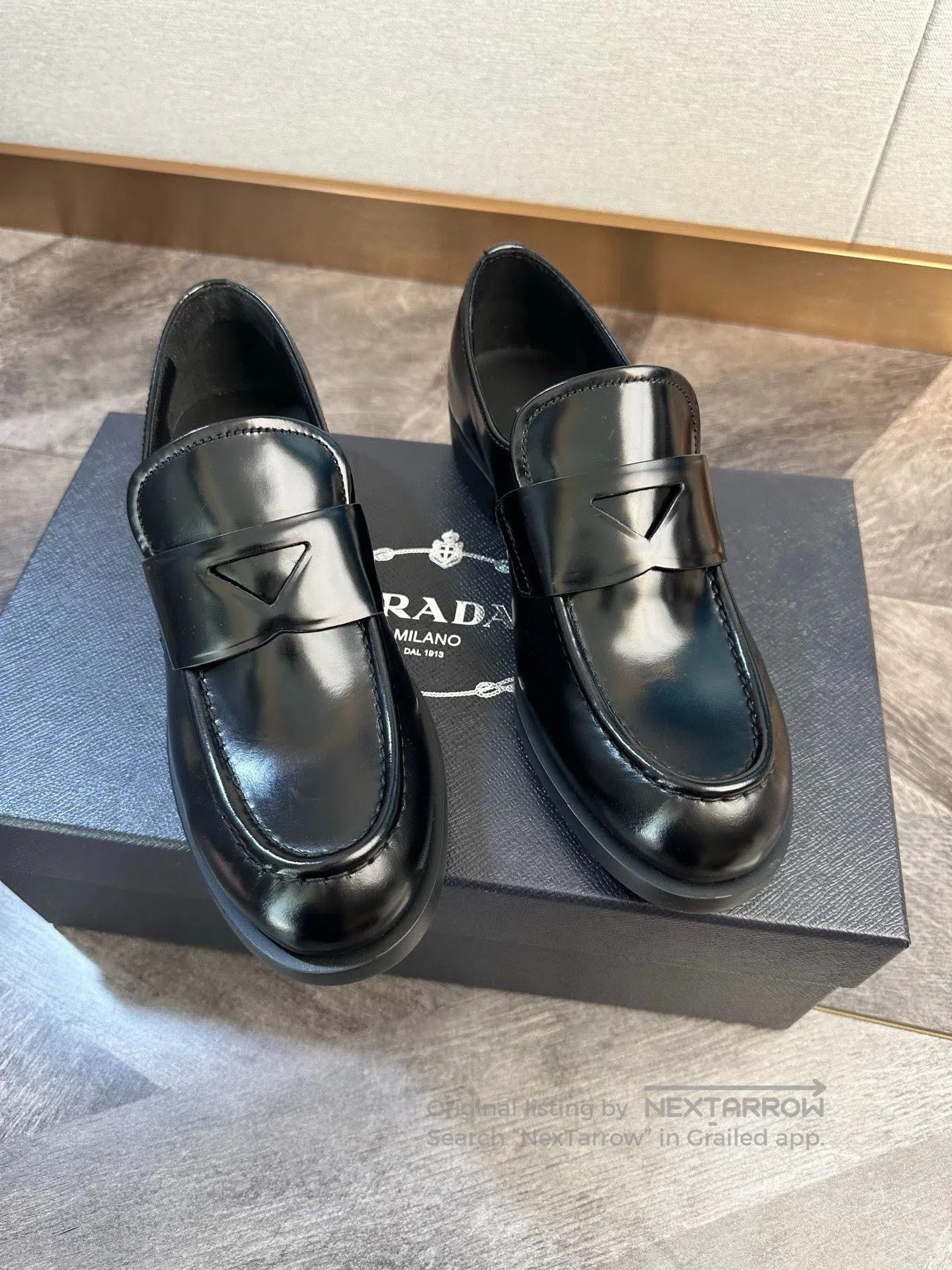 Prada Prada Black Leather Triangle Logo Loafers. Size US 5 / IT 35 - 2 Thumbnail