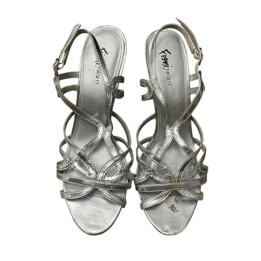 Other Fioni Night Silver Strappy Open Toe Stiletto High Heels Size US 8 / IT 38 - 2 Thumbnail