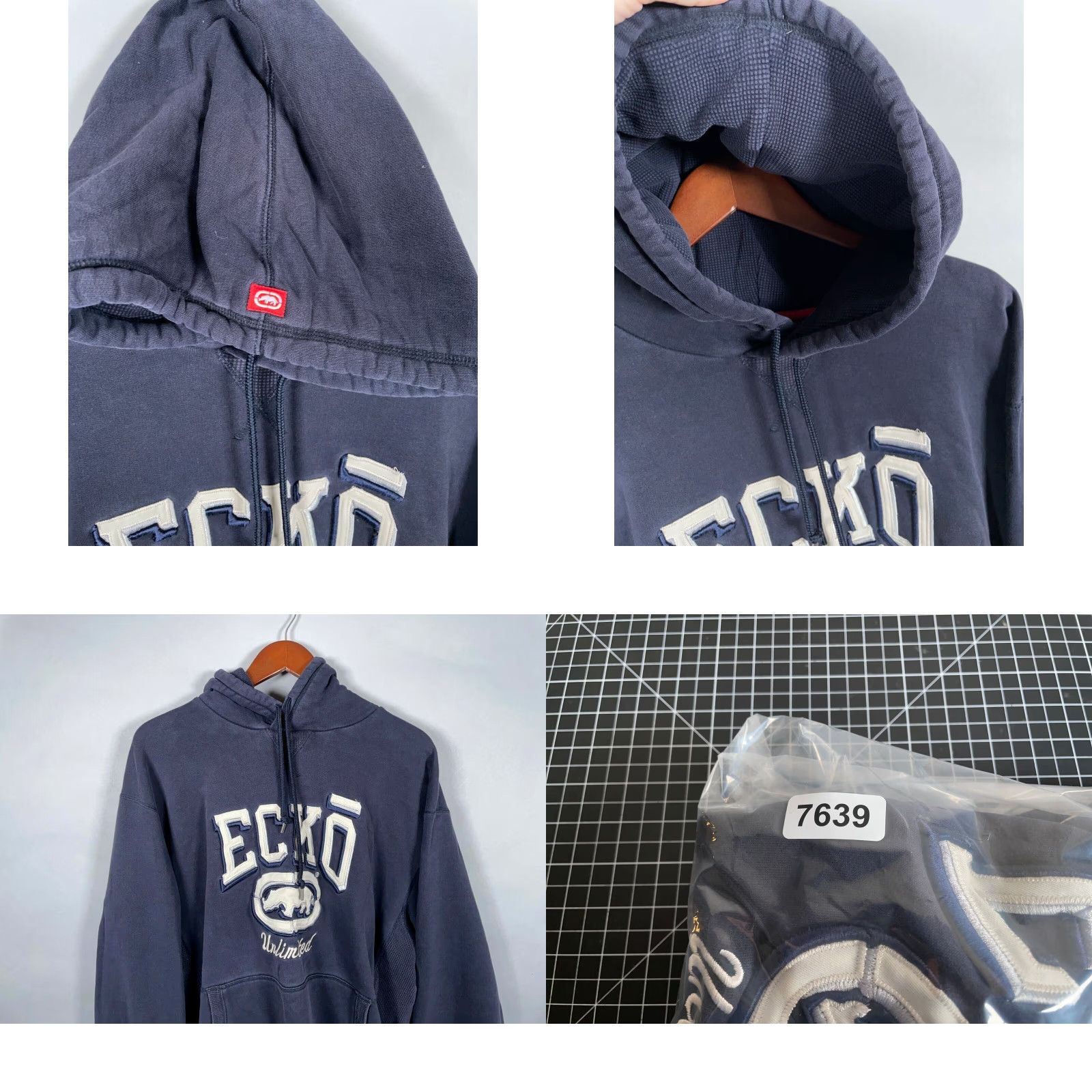 Ecko Unltd. VINTAGE Ecko Unltd. Embroidered Hoodie Men Large Dark Blue Sweatshirt Thermal Hood Hoodie Size US L / EU 52-54 / 3 - 9 Thumbnail