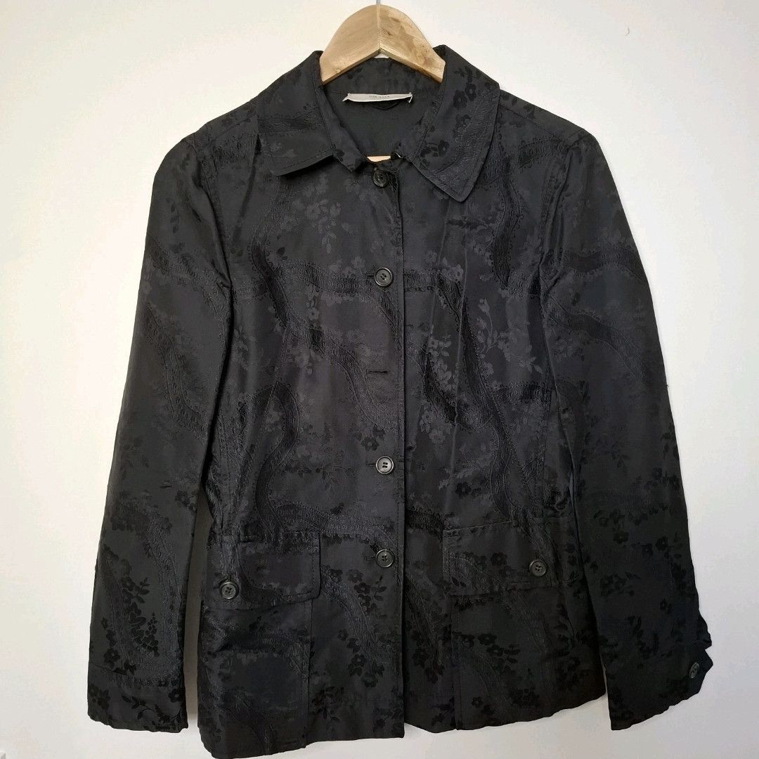 Prada PRADA Black Floral Printed Buttoned Silk Suit Jacket Size M / US 6-8 / IT 42-44 - 4 Thumbnail
