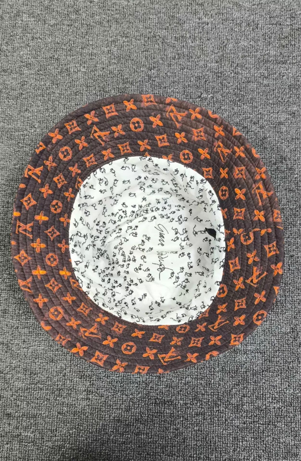 Louis Vuitton LV Orange-Red Full-Print Logo Bucket Hat M Size ONE SIZE - 3 Thumbnail