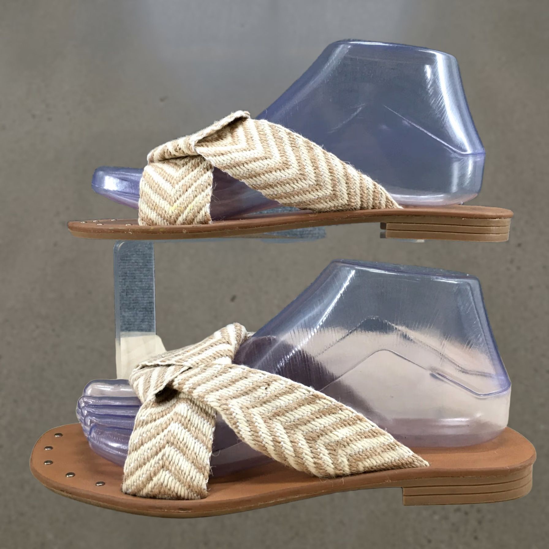 Vintage Universal Thread Sandals Slide Womens 7 Beige Fabric Louise Knotted Slip On Size US 7 / IT 37 - 1 Thumbnail