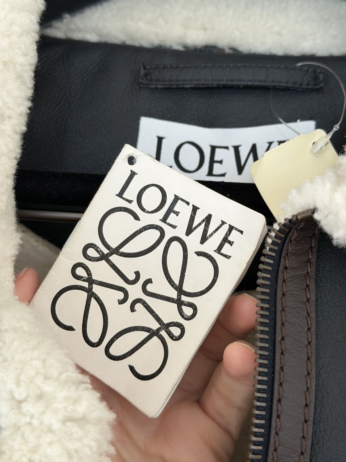 Loewe BNWT Shearling-lined Leather Aviator Jacket Navy Cream 54 Size US XL / EU 56 / 4 - 17 Thumbnail