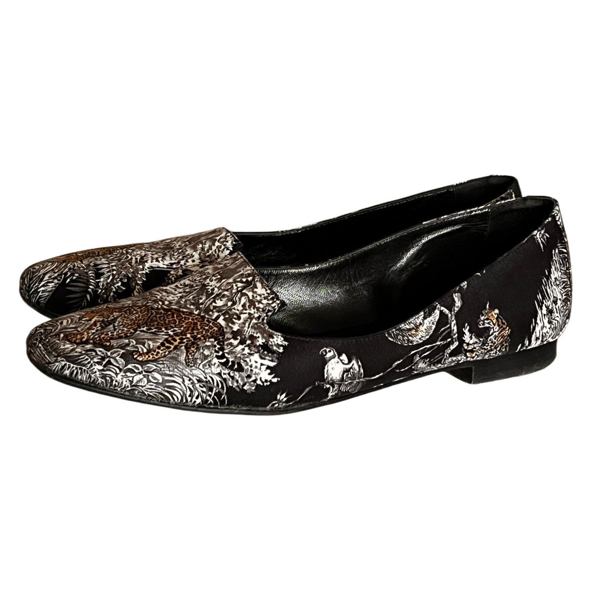 Hermes Hermès Black Printed Silk Equateur Tattoo Flat Loafers Size US 7 / IT 37 - 1 Thumbnail