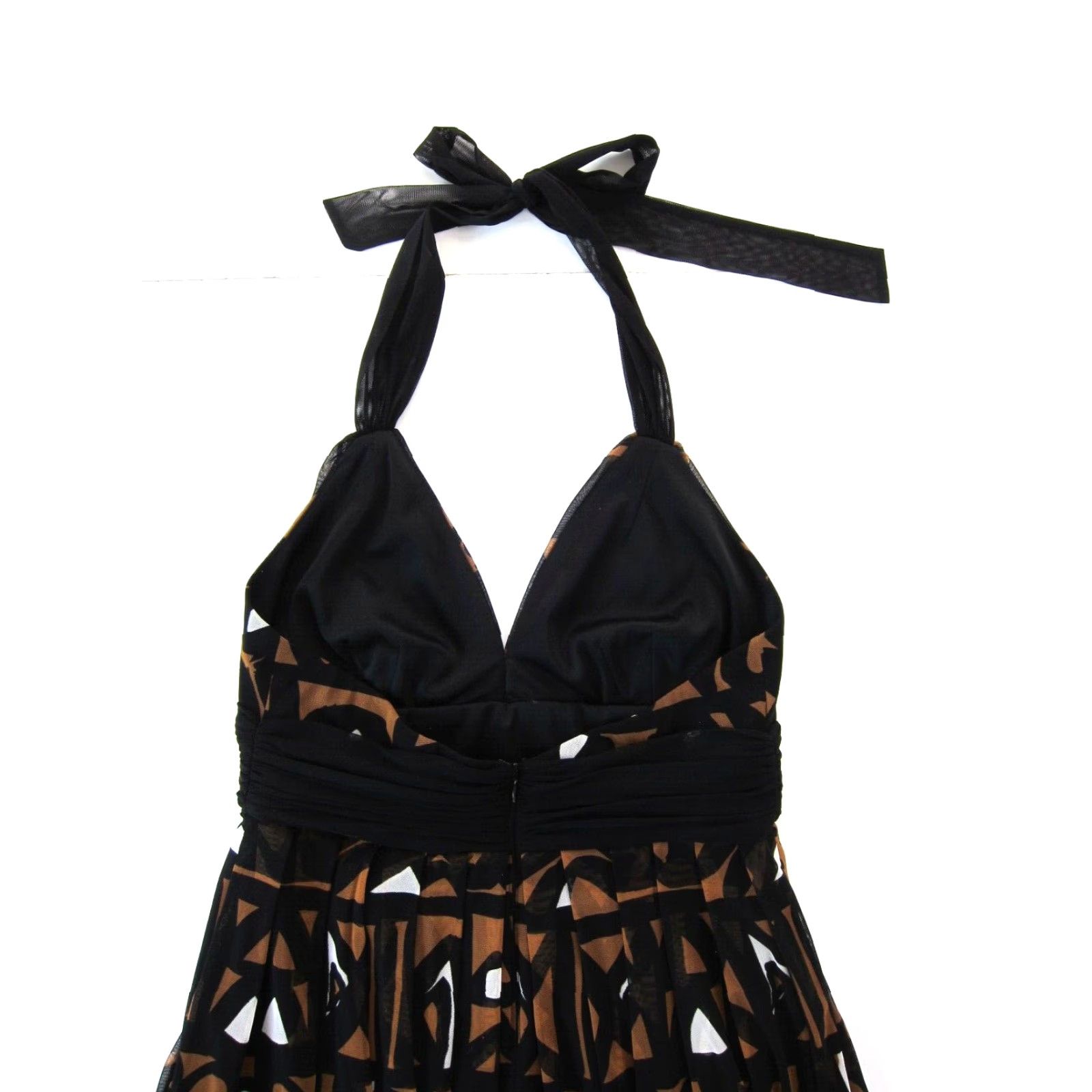 Vintage London Times Black Brown Geometric Stretched Halter V-Neck Empire Dress 12 Size XL / US 12-14 / IT 48-50 - 5 Thumbnail