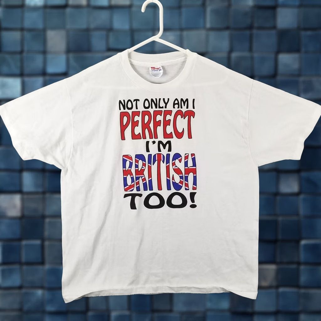 Hanes VINTAGE I'm Perfect British T-Shirt Adult XL White Nike? Size US XL / EU 56 / 4 - 1 Thumbnail