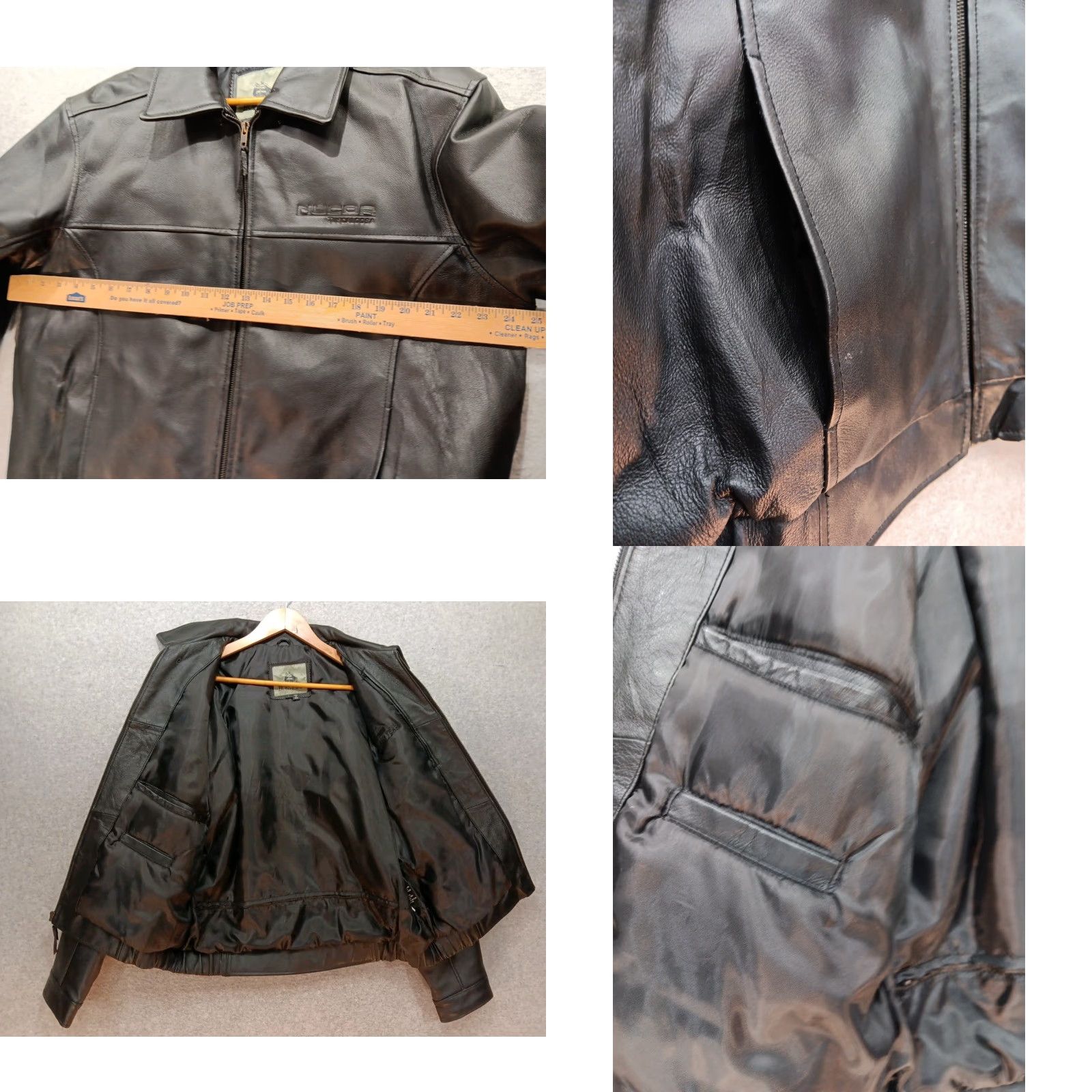 Vintage Burks Bay Mens Black Leather Bomber Jacket L Black Regular Jacket Men Zip Full Zip Pockets Size US L / EU 52-54 / 3 - 8 Thumbnail